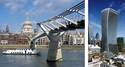 St. Paul's Cathedral (1675)  and the London Millennium Footbridge (1998)